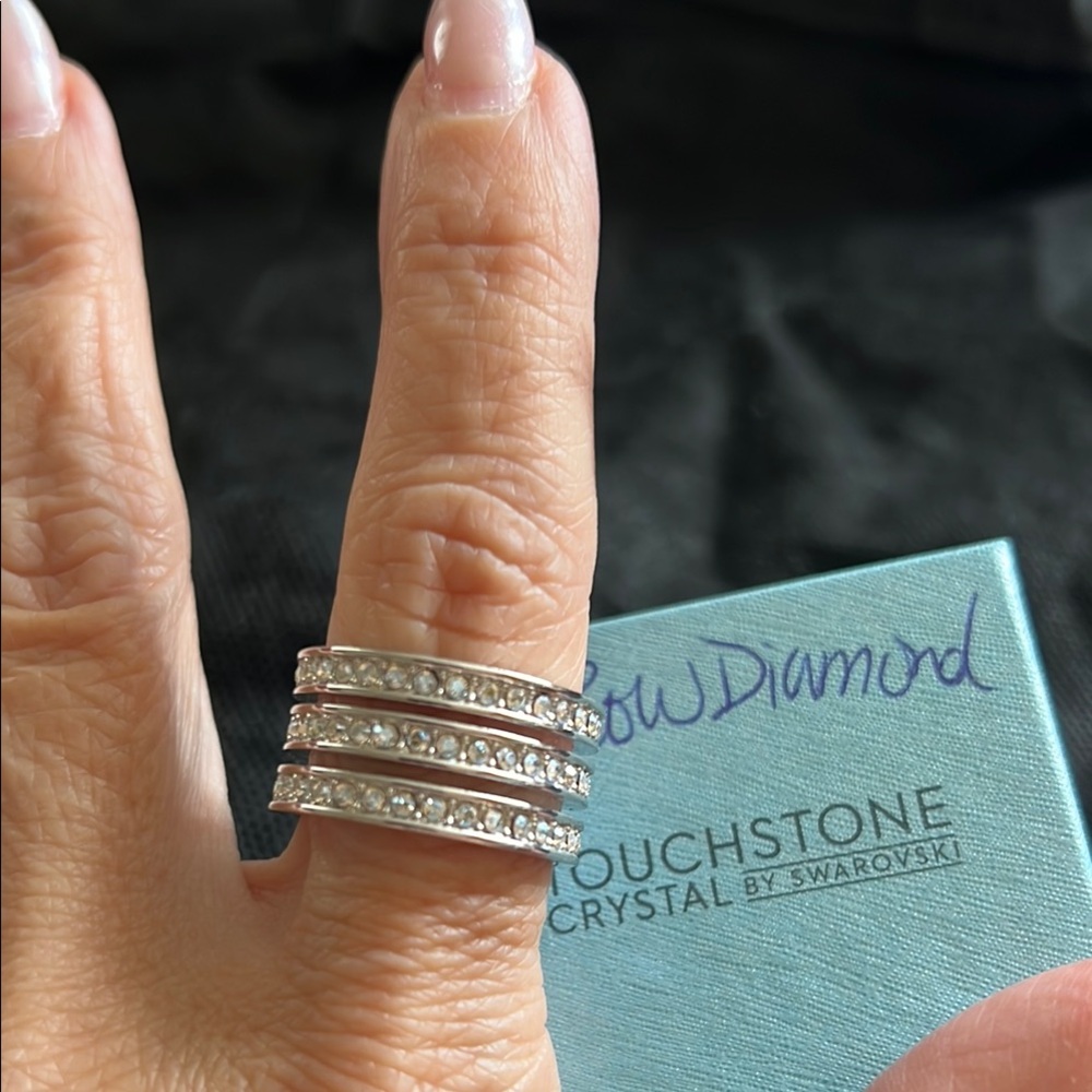 Touchstone Crystal Silver Stackable Rings with Sparkling Stones